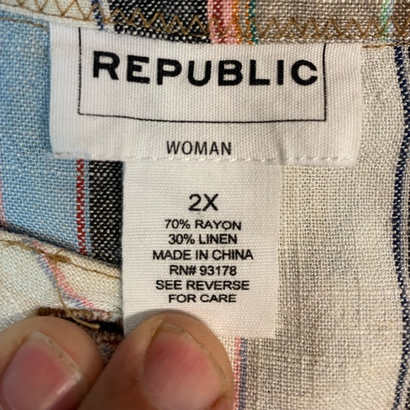 Republic Sleeveless Button Up Linen Blend Shirt Women’s 2X - Picture 3 of 3